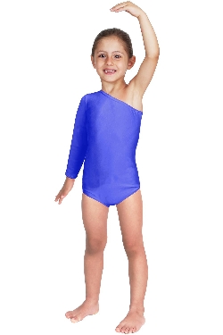 BODY DANZA LYCRA MONOSPALLA MANICA LUNGA BLU BABY